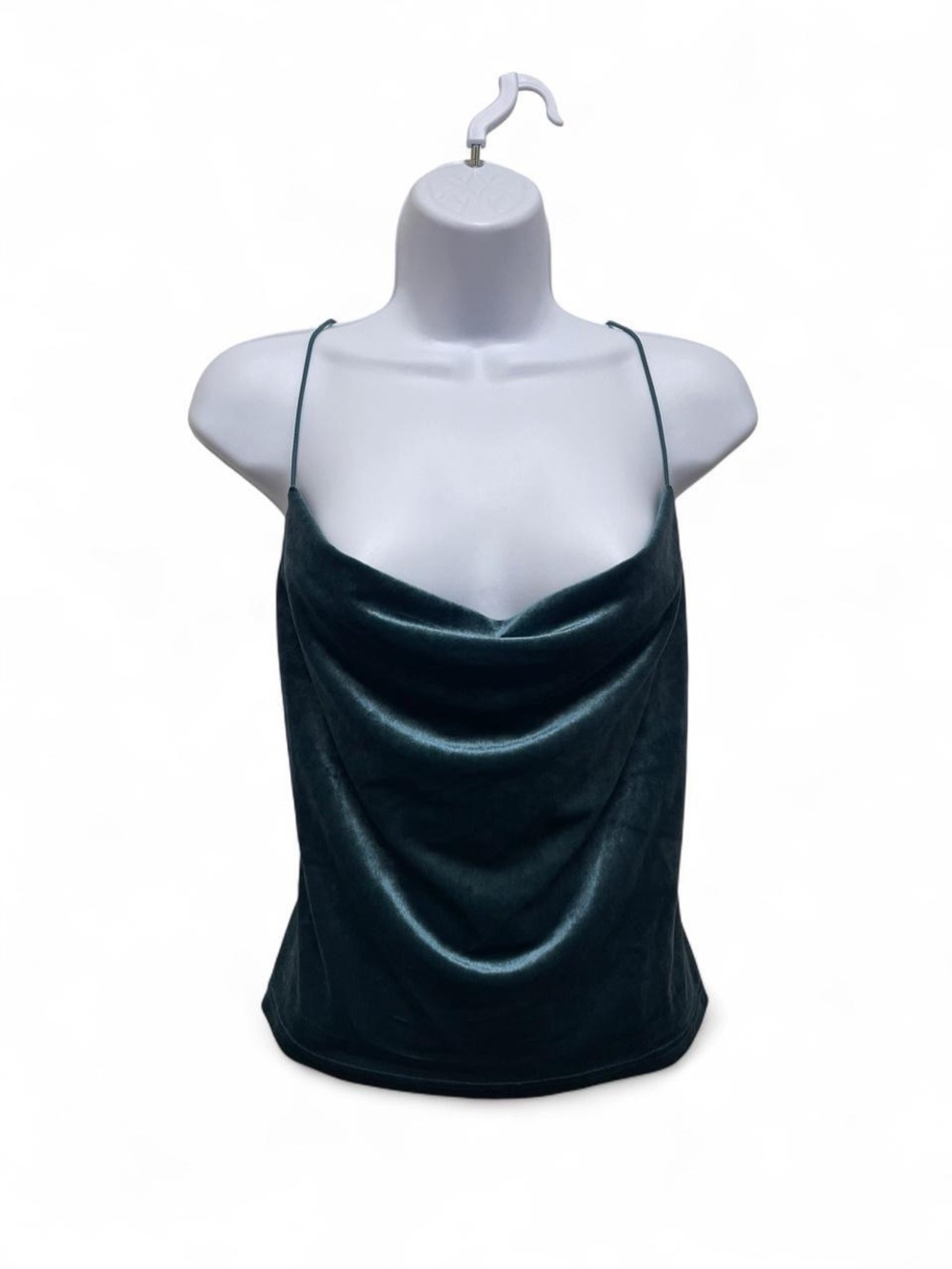 By the way Revolve Velvet Cowl Neck Spaghetti Strap Tank Top - Dark Green
